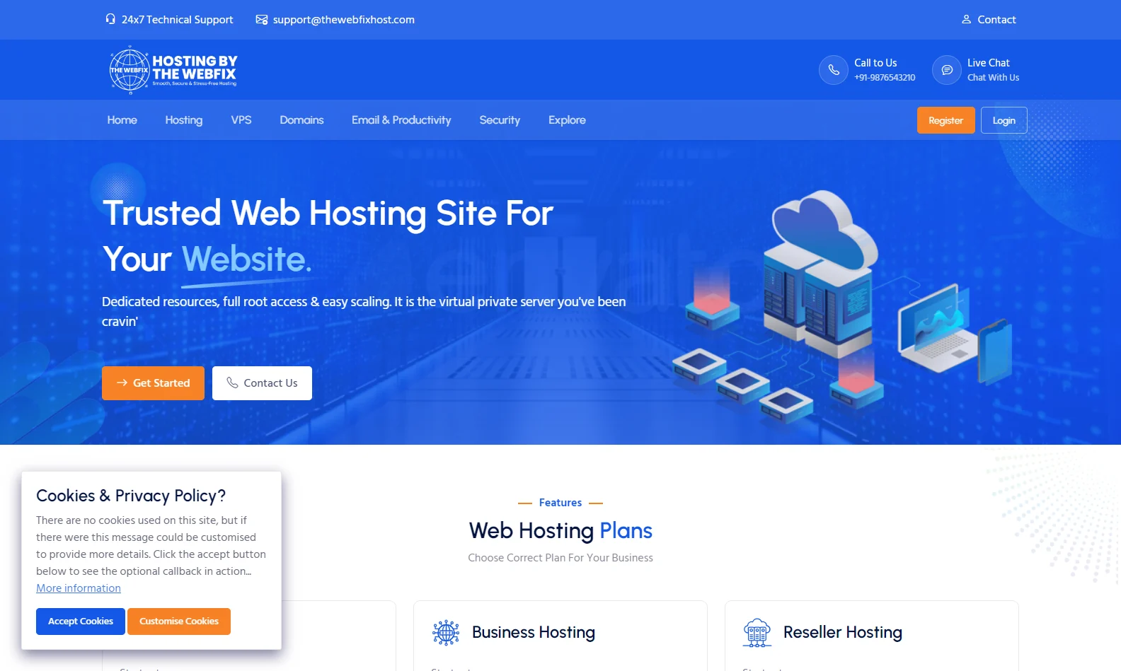 The Webfix Hosting website for domains, web hosting and security